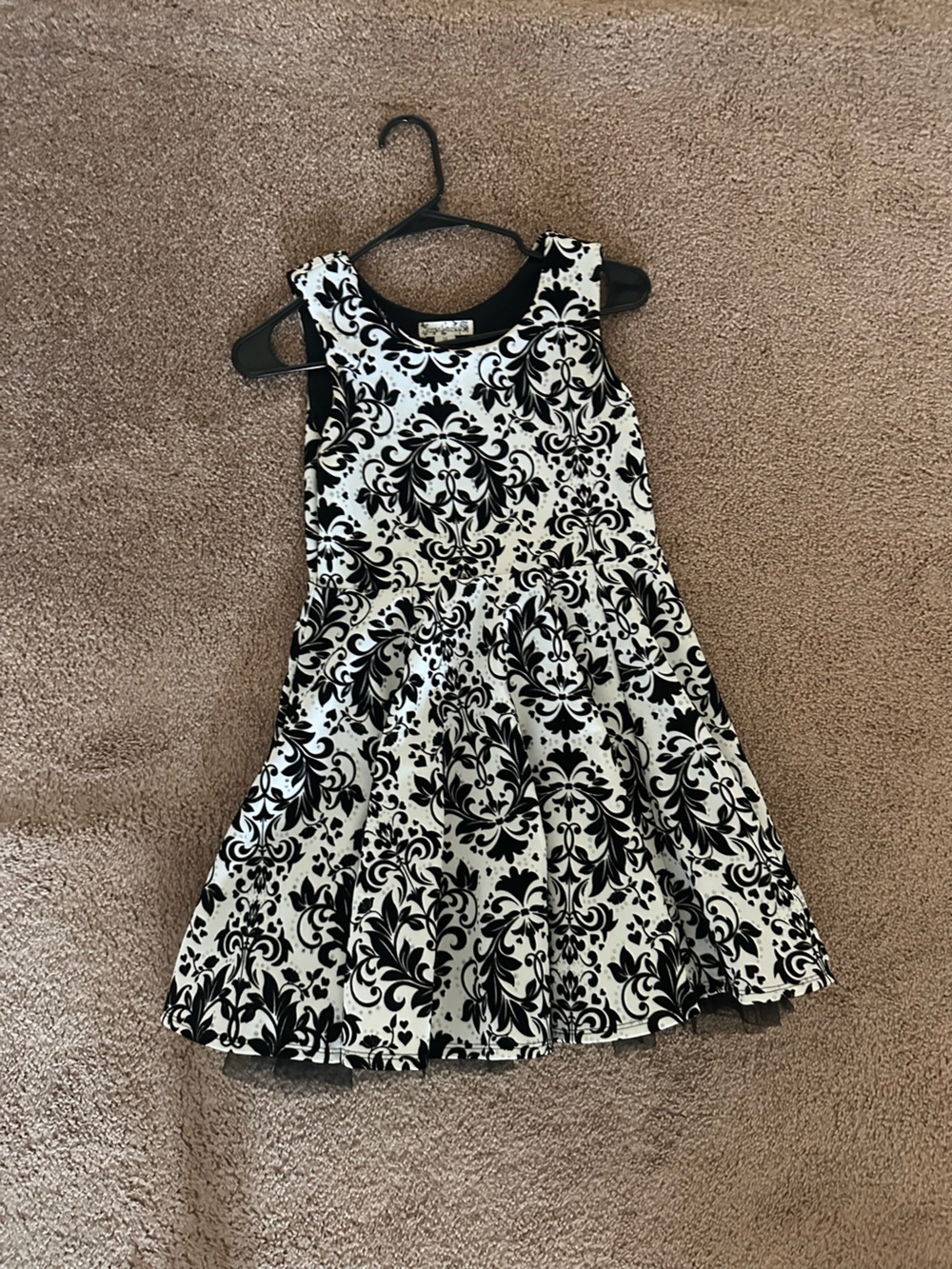 Knitworks Black and White Damask Fit-and-Flare Dress
